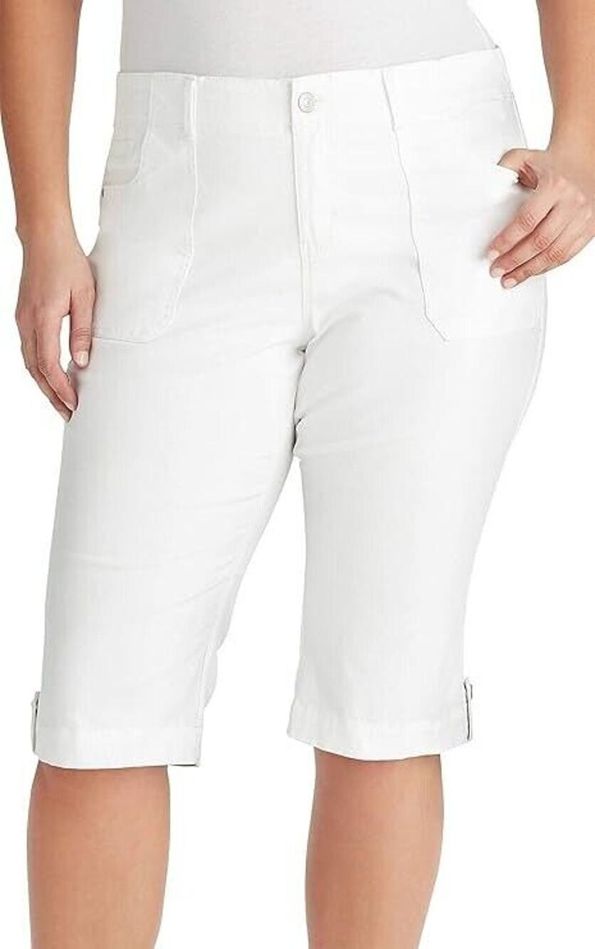 NWT Gloria Vanderbilt Womens Bianca Cargo Slimming Solid Capris 24W Plus White